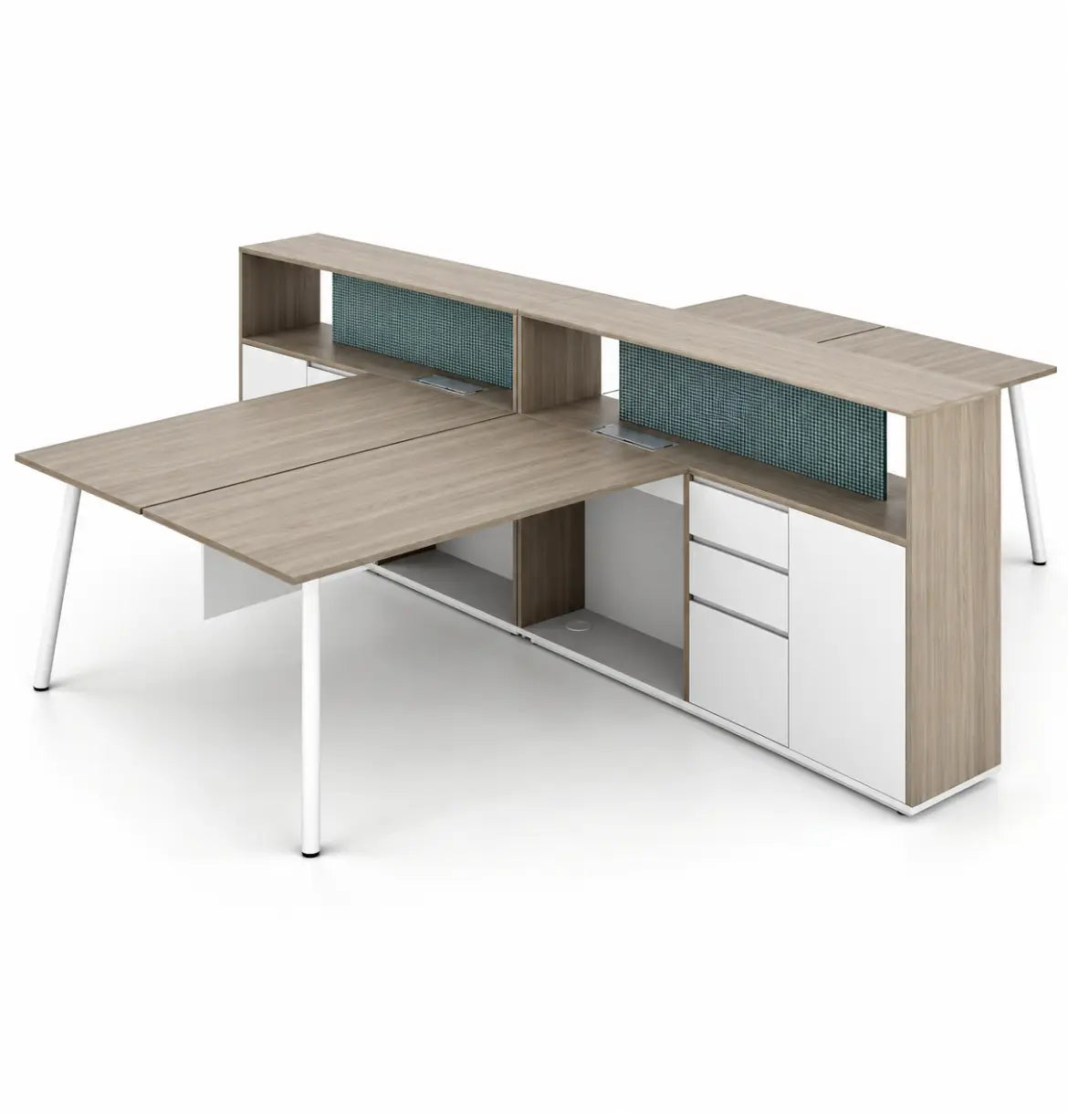 Nora Executive Cluster of 4 with Casegood Storage Consumer KANO CF41 Nash Oak 1400 8-10 Weeks