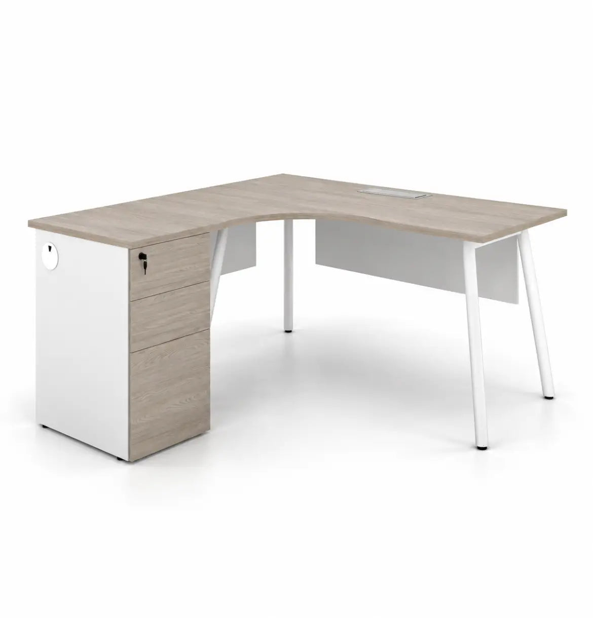 Nora L-Shaped Desk with Pedestal Consumer KANO CF41 Nash Oak 1400 8-10 Weeks