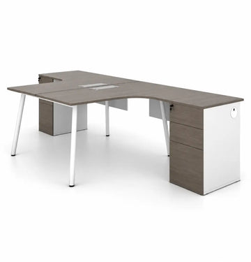 Nora Cluster of 2 L-Shaped Desk with Fixed Pedestal Consumer KANO CF42 Mocha Oak 1400 8-10 Weeks