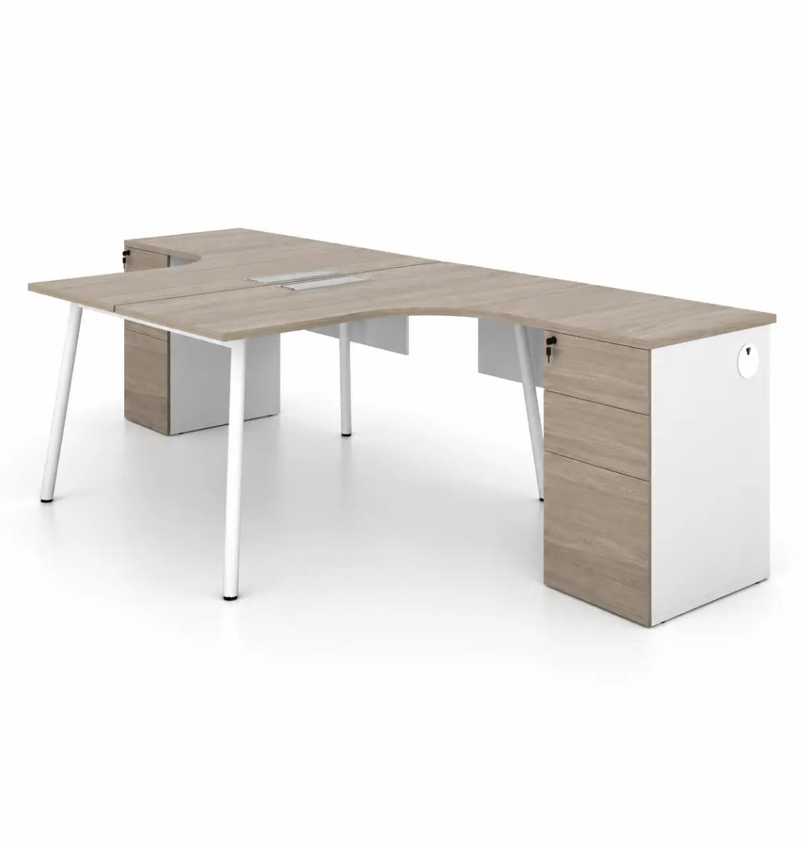 Nora Cluster of 2 L-Shaped Desk with Fixed Pedestal Consumer KANO CF41 Nash Oak 1400 8-10 Weeks