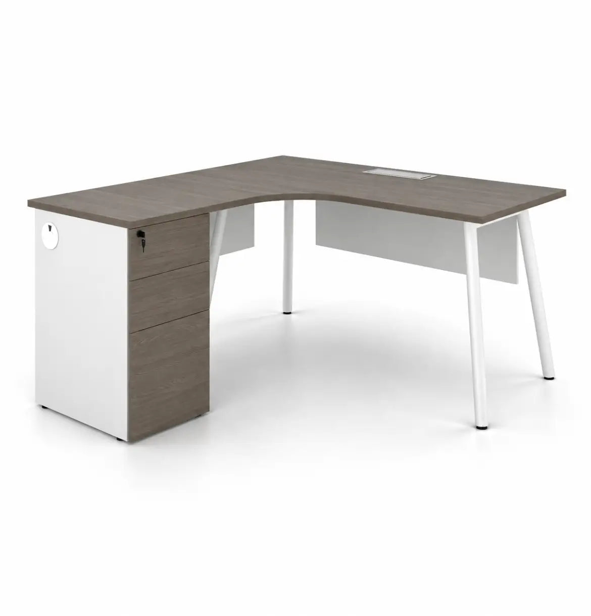 Nora L-Shaped Desk with Pedestal Consumer KANO CF42 Mocha Oak 1400 8-10 Weeks