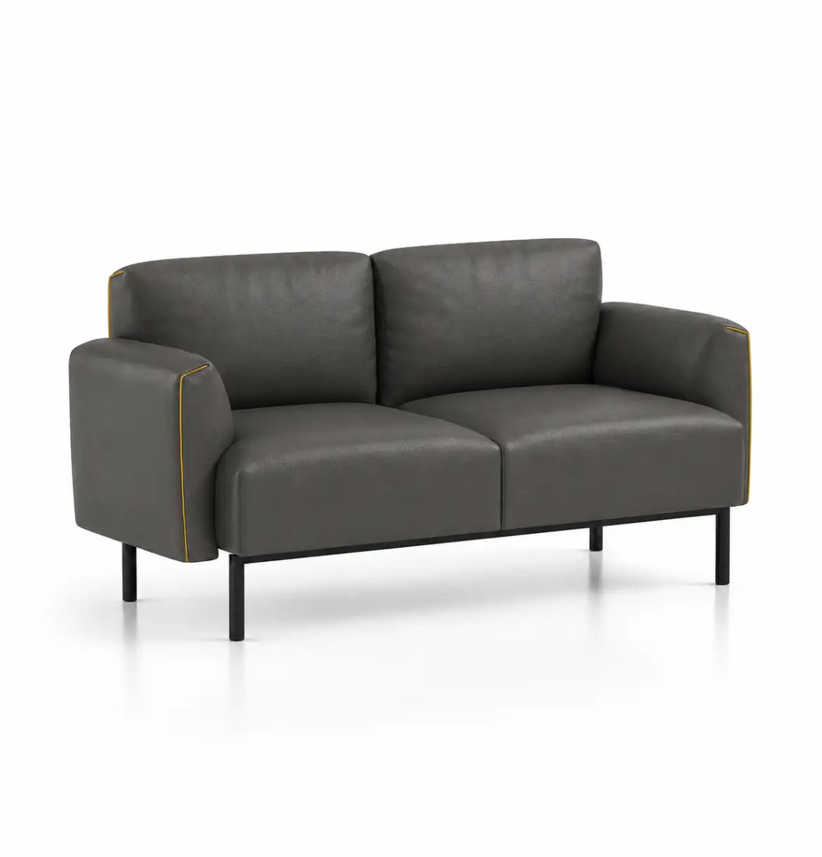 Skin 1-Seater Sofa in Meteor Grey Leather with Mustard Yellow Piping