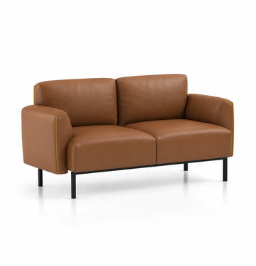 Skin 1-Seater Sofa in Roman Tan Leather with Mustard Yellow Piping