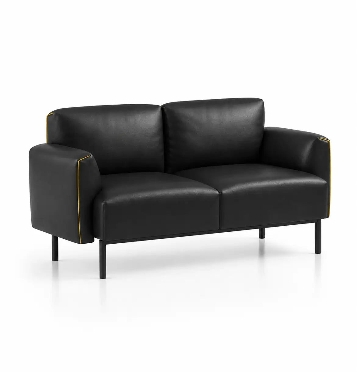 Skin 1-Seater Sofa in Black Leather with Mustard Yellow Piping