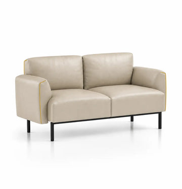 Skin 1-Seater Sofa in Khaki Beige Leather with Mustard Yellow Piping