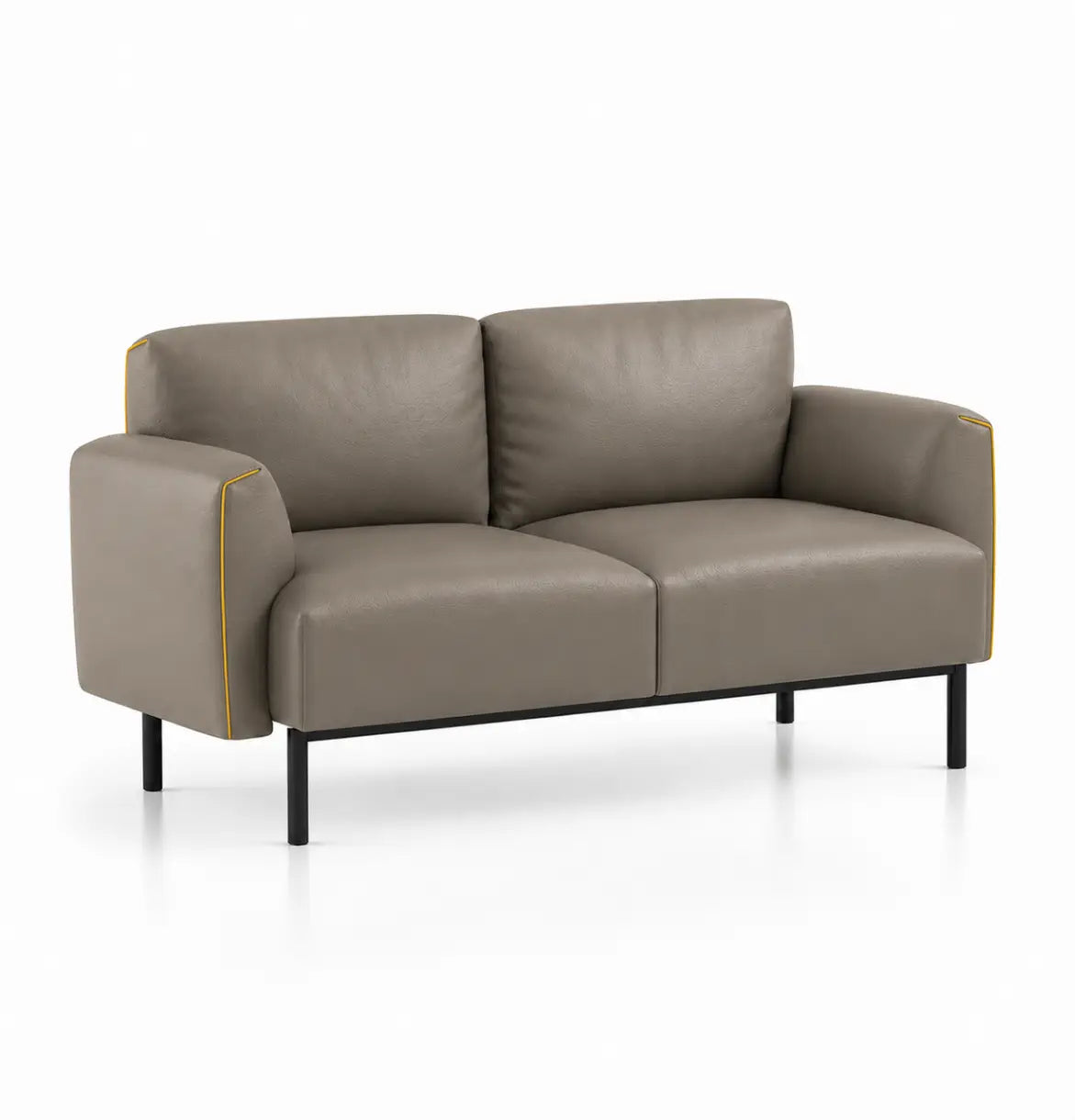 Skin 1-Seater Sofa in Coffee Taupe Leather with Mustard Yellow Piping