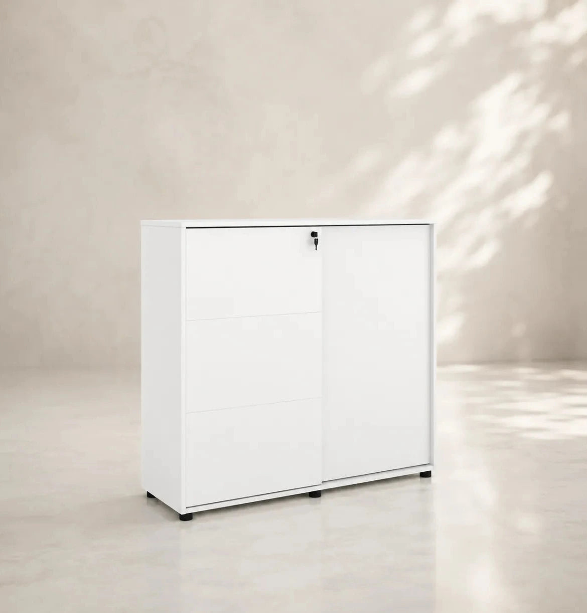 Universal 3-Level Sliding Door Cabinet (White Body) Consumer KANO