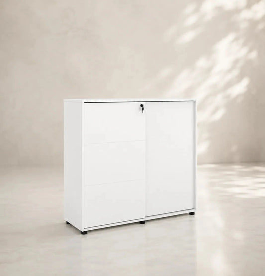 Universal 3-Level Sliding Door Cabinet (White Body) Consumer KANO