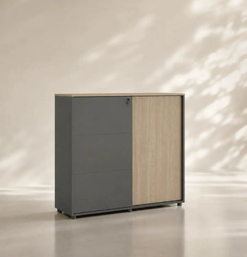 Universal 3-Level Sliding Door Cabinet (Meteor Grey Body) Consumer KANO