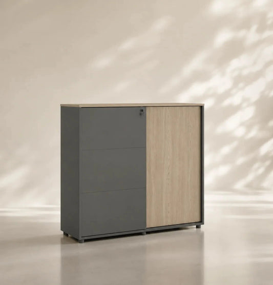 Universal 3-Level Sliding Door Cabinet (Meteor Grey Body) Consumer KANO