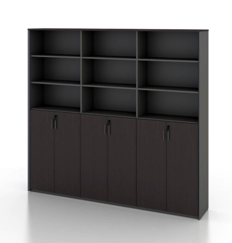 Universal 6-Level Triple Cabinet in Veneer Consumer KANO CY08 Dark Chocolate Walnut Upper Shelves are Open 8-10 Weeks