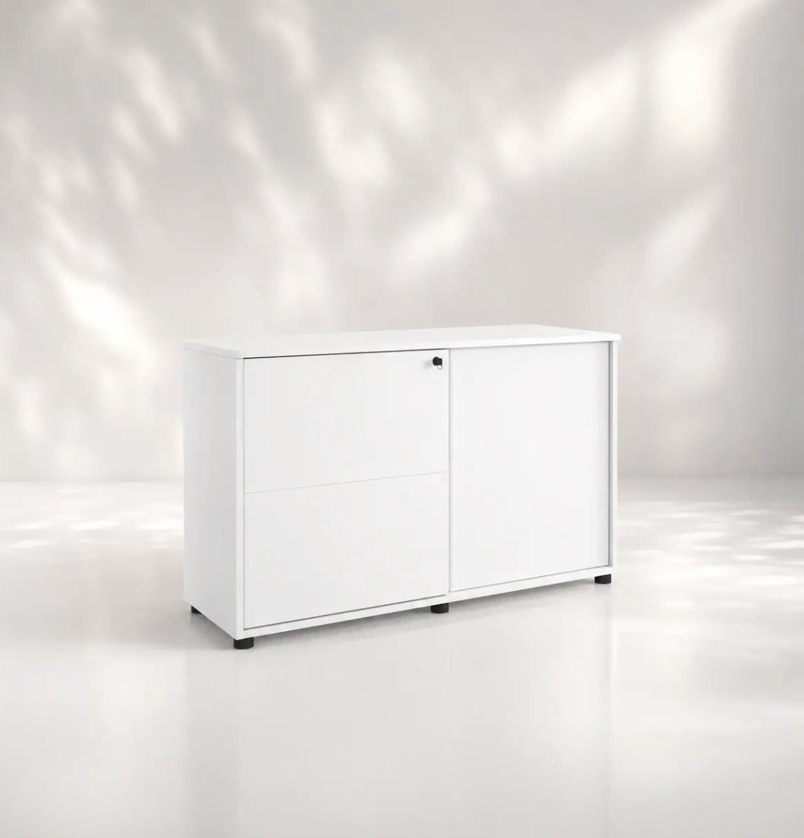 Universal 2-Level Sliding Door Cabinet (White Body) Consumer KANO