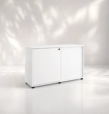 Universal 2-Level Sliding Door Cabinet (White Body) Consumer KANO