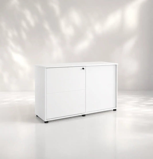 Universal 2-Level Sliding Door Cabinet (White Body) Consumer KANO