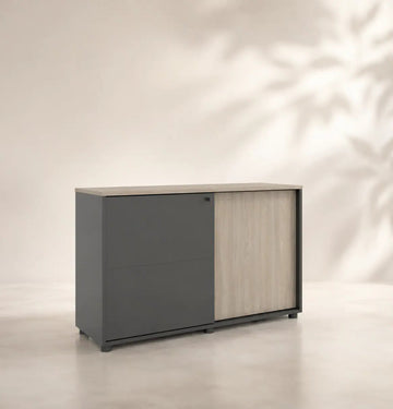 Universal 2-Level Sliding Door Cabinet (Meteor Grey Body) Consumer KANO