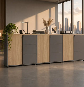 Universal Dark 3-Level Sliding Door Cabinet Consumer KANO