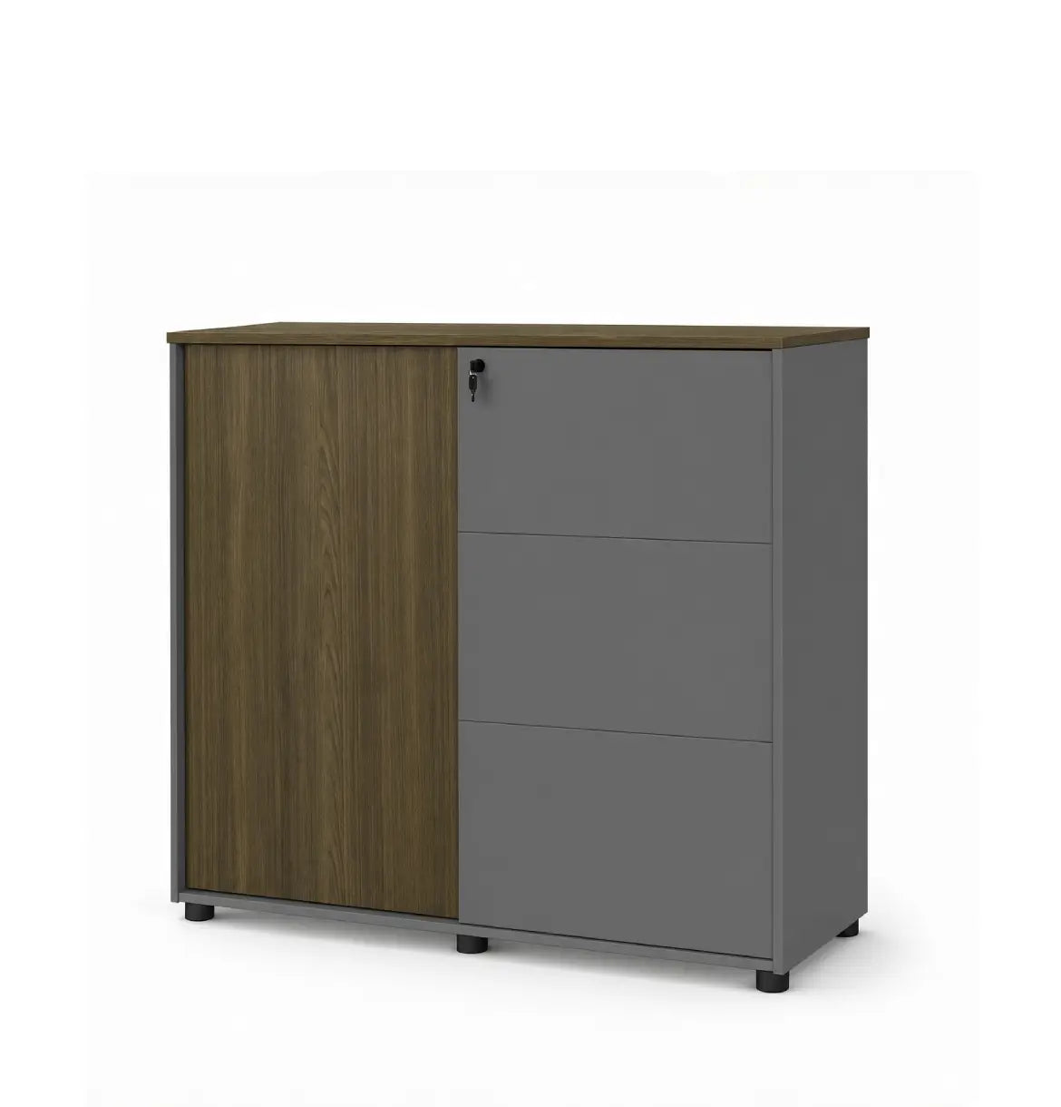Universal Dark 3-Level Sliding Door Cabinet Consumer KANO CF42 Mocha Oak One Side Sliding 8-10 Weeks
