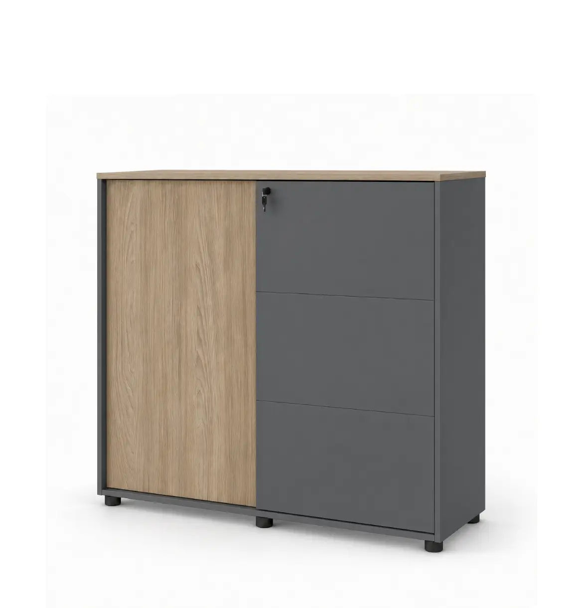 Universal Dark 3-Level Sliding Door Cabinet Consumer KANO CF41 Nash Oak One Side Sliding 8-10 Weeks