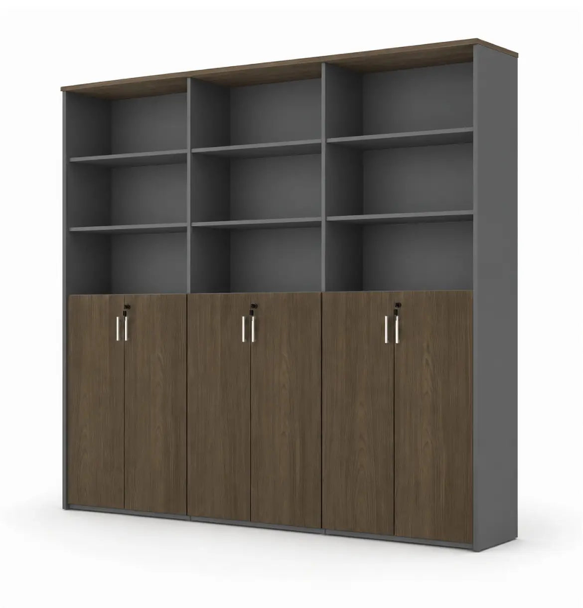 Universal Dark 6-Level Triple Cabinet Consumer KANO CF42 Mocha Oak Upper Shelves are Open 8-10 Weeks