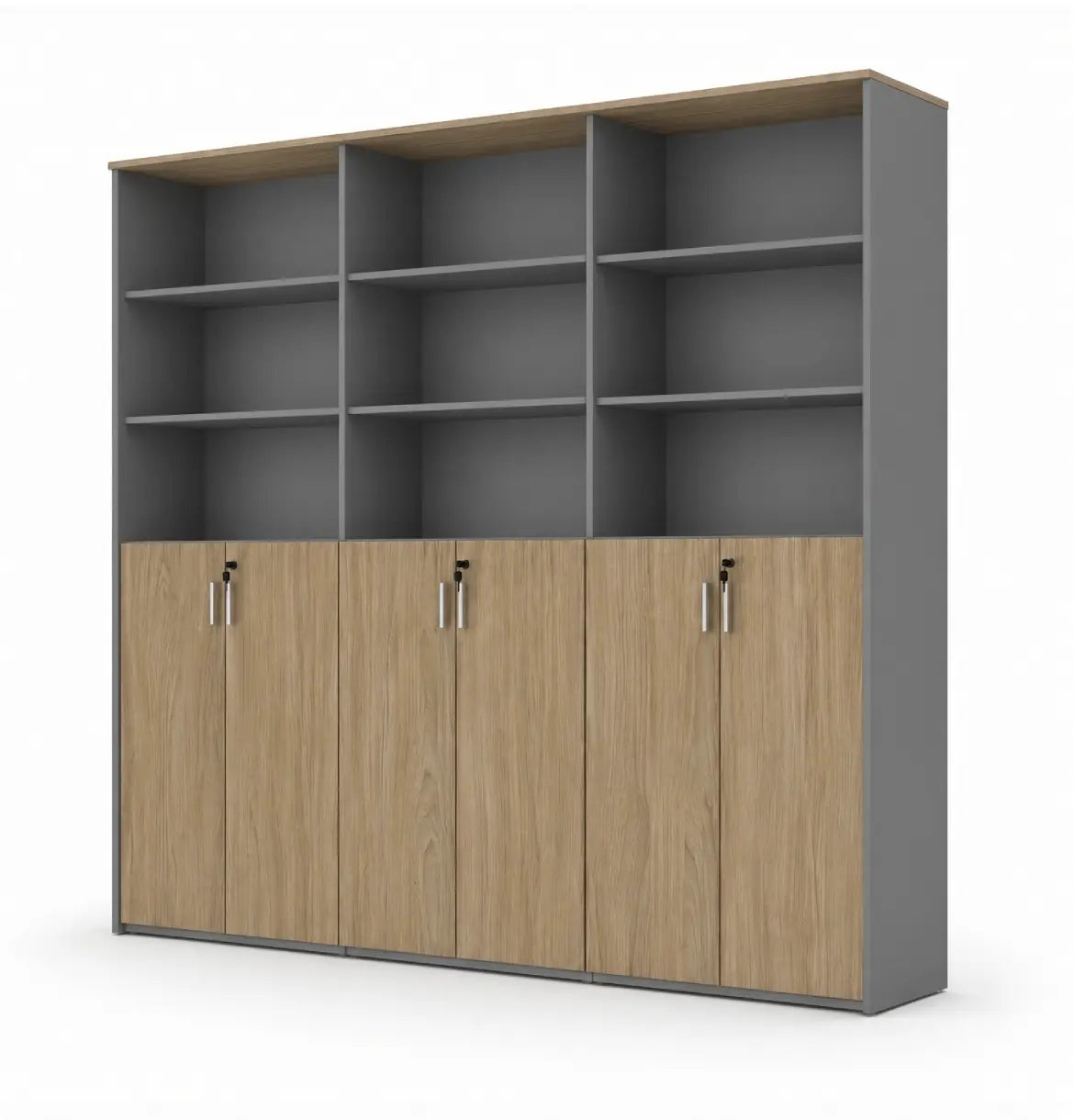 Universal Dark 6-Level Triple Cabinet Consumer KANO CF41 Nash Oak Upper Shelves are Open 8-10 Weeks