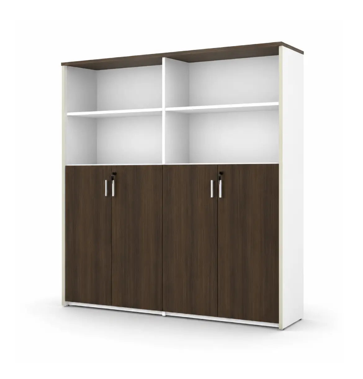 Universal Light 5-Level Dual Cabinet Consumer KANO Hairline Walnut Upper Shelves are Open 8-10 Weeks
