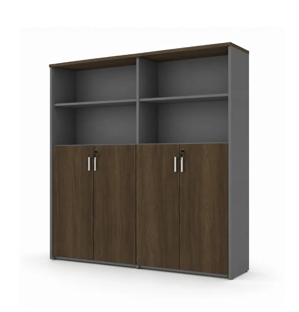 Universal Dark 5-Level Dual Cabinet Consumer KANO CF42 Mocha Oak Upper Shelves are Open 8-10 Weeks
