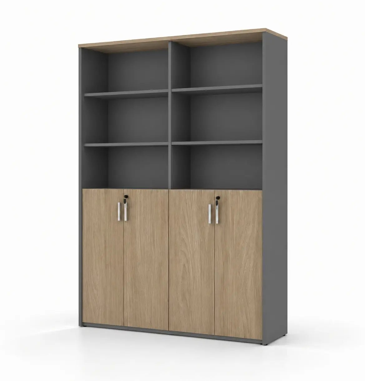 Universal Dark 6-Level Dual Cabinet Consumer KANO CF41 Nash Oak Upper Shelves are Open 8-10 Weeks