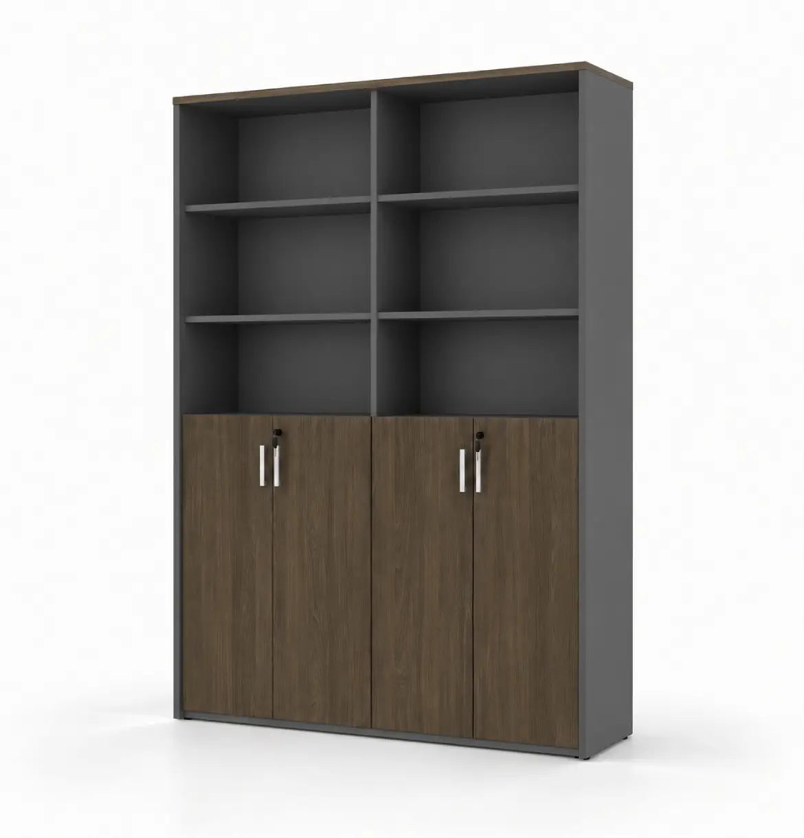 Universal Dark 6-Level Dual Cabinet Consumer KANO CF42 Mocha Oak Upper Shelves are Open 8-10 Weeks