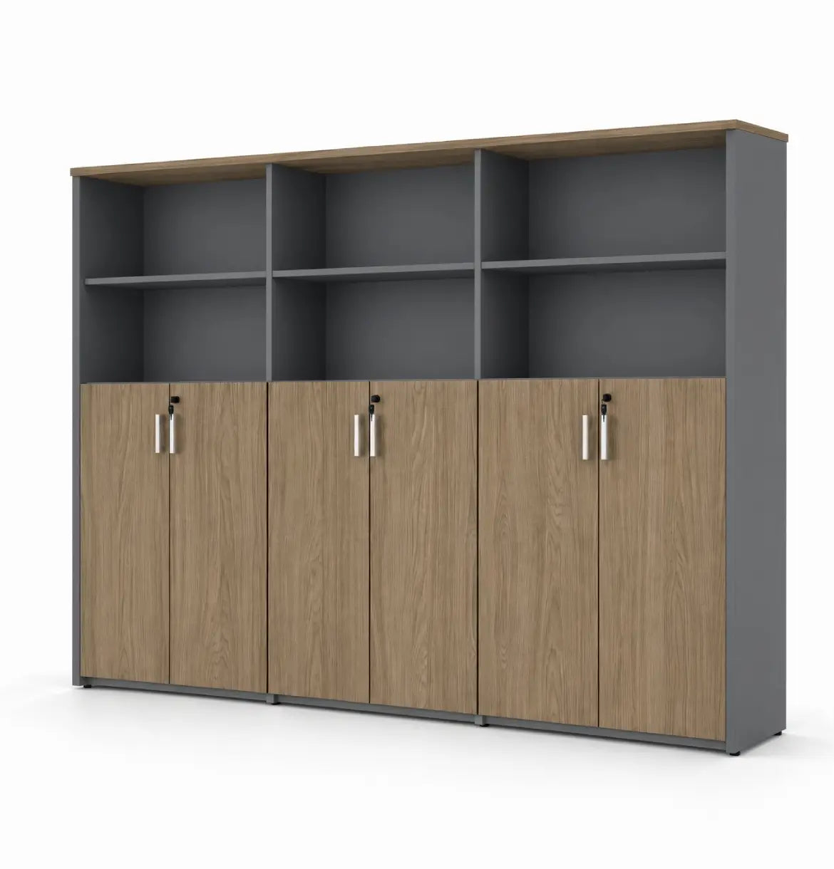 Universal Dark 5-Level Triple Cabinet Consumer KANO CF41 Nash Oak Upper Shelves are Open 8-10 Weeks