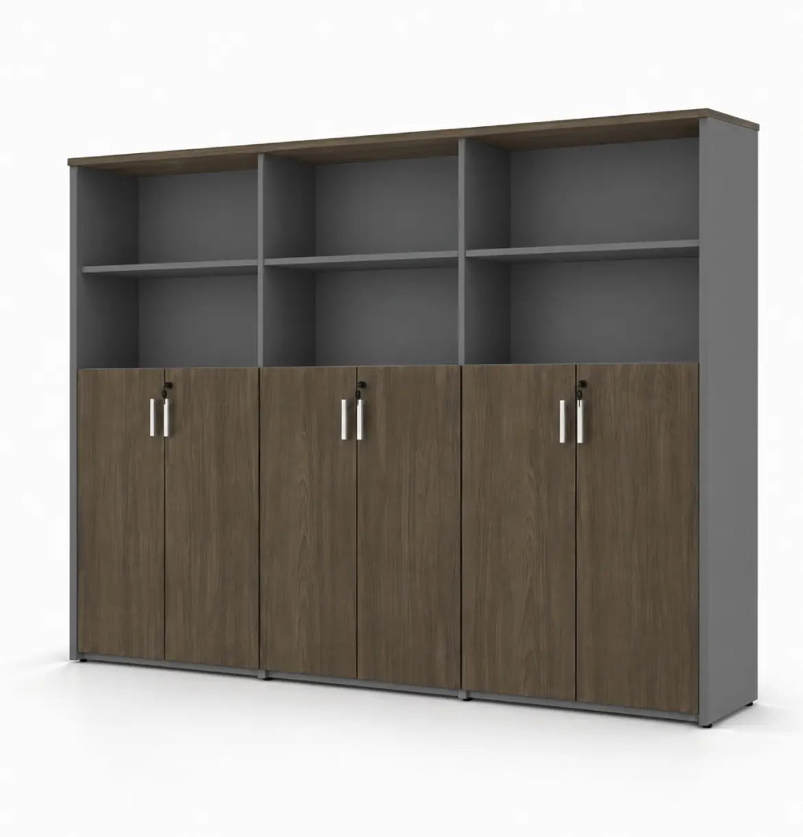 Universal Dark 5-Level Triple Cabinet Consumer KANO CF42 Mocha Oak Upper Shelves are Open 8-10 Weeks