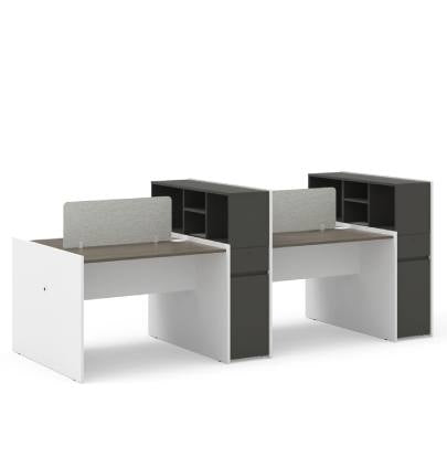 Vee Cluster Face to Face with Fixed Pedestal & Open Shelves