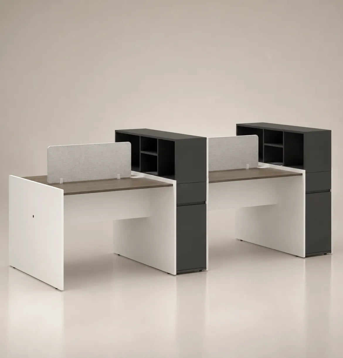 Vee Cluster of 4-Pax with Fixed Pedestal & Open Shelves Consumer KANO