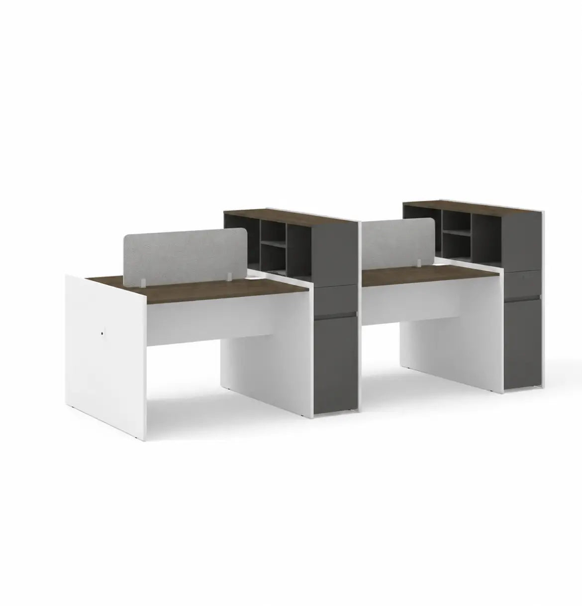 Vee Cluster of 4-Pax with Fixed Pedestal & Open Shelves Consumer KANO CF42 Mocha Oak 1300 8-10 Weeks