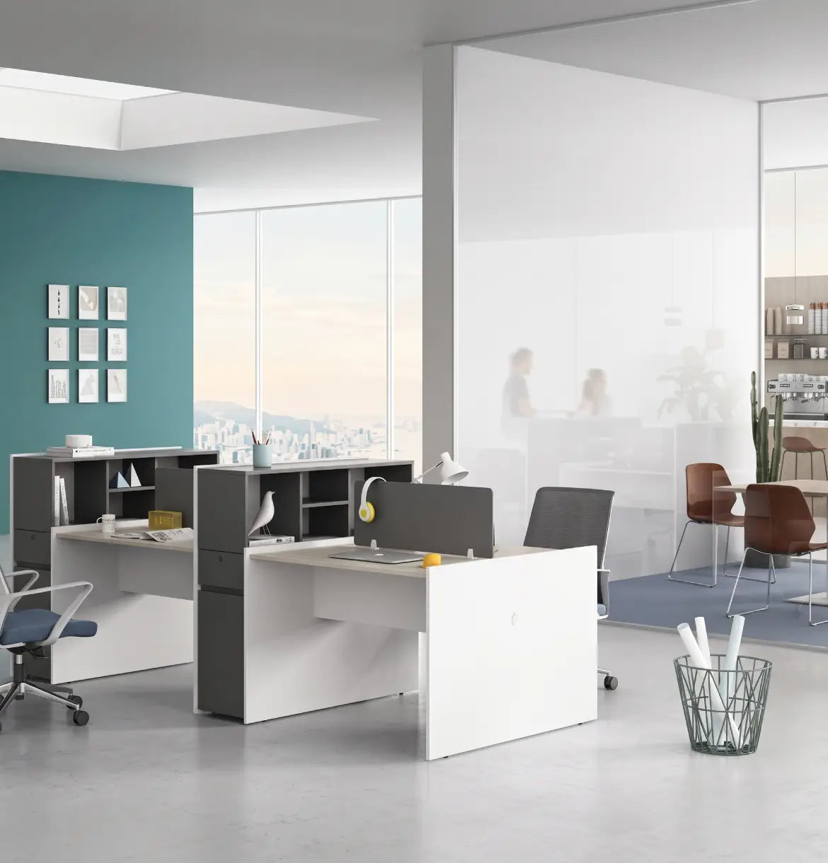 Vee Cluster of 4-Pax with Fixed Pedestal & Open Shelves Consumer KANO