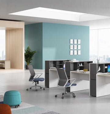 Vee Cluster of 4-Pax with Fixed Pedestal & Open Shelves Consumer KANO