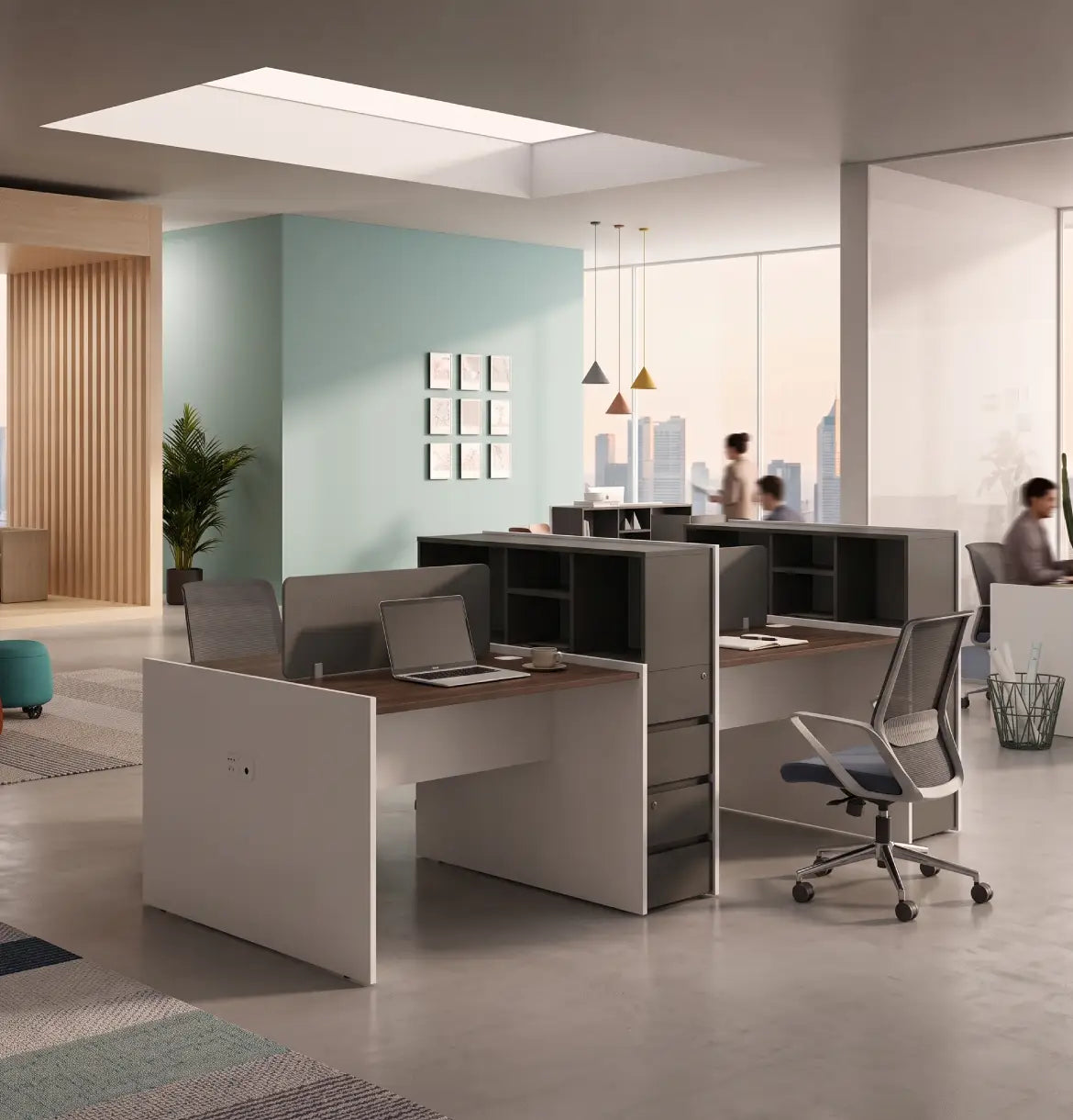 Vee Cluster of 4-Pax with Fixed Pedestal & Open Shelves Consumer KANO
