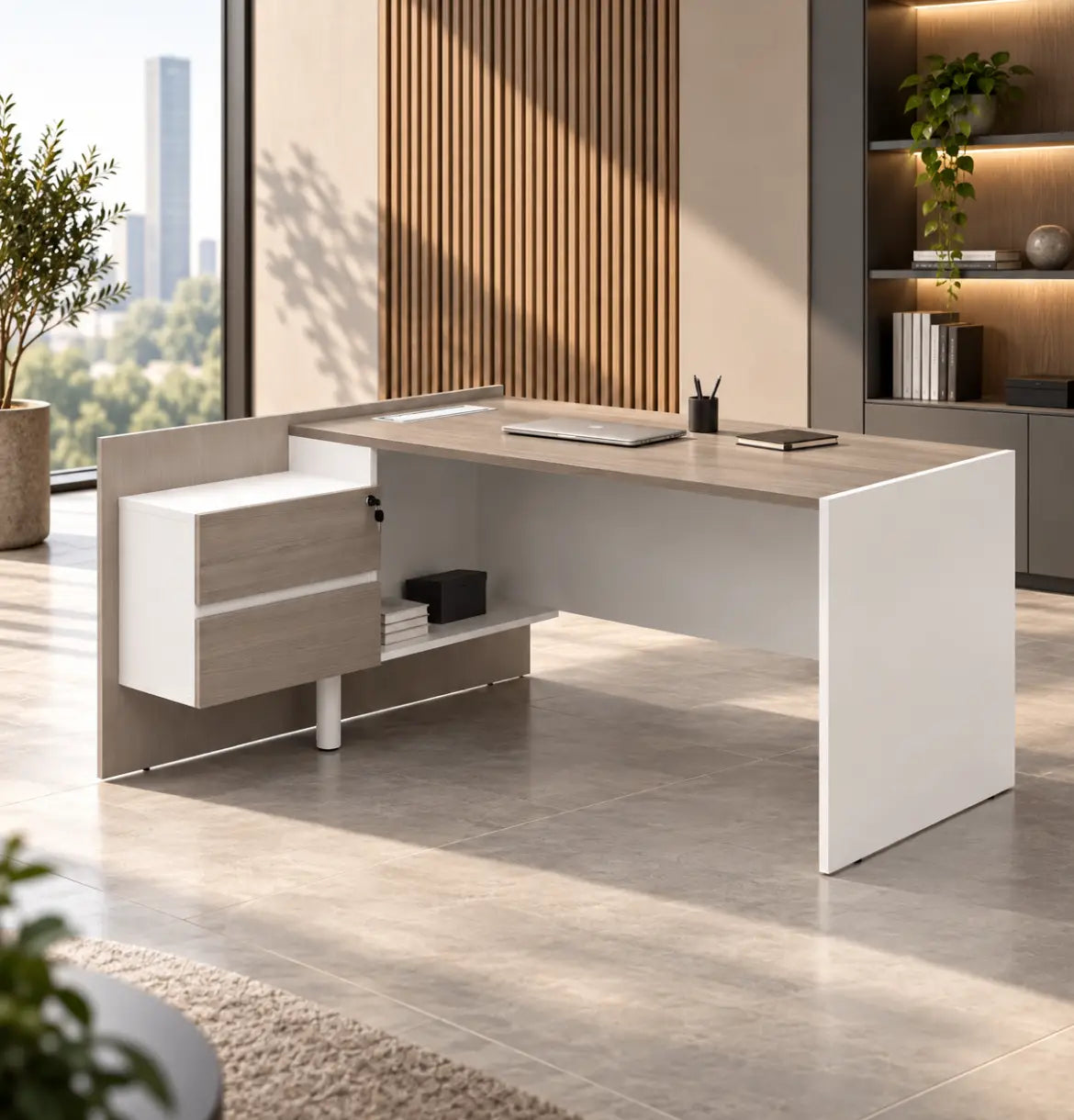 Vee Manager Desk with Fixed Pedestal Consumer KANO