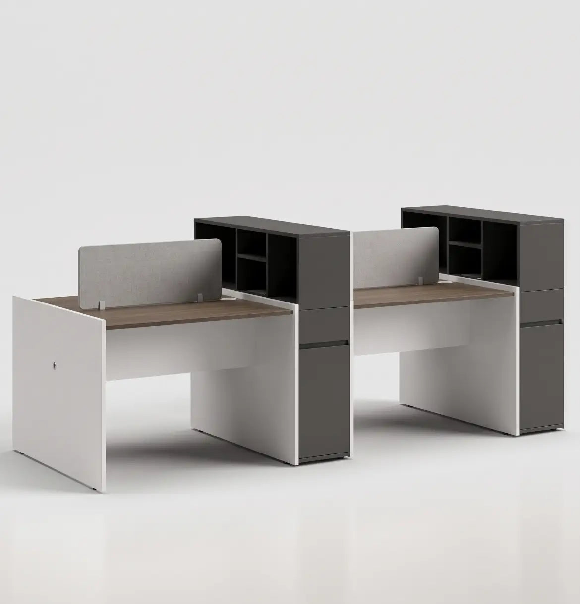 Vee Cluster of 4-Pax with Fixed Pedestal & Open Shelves Consumer KANO