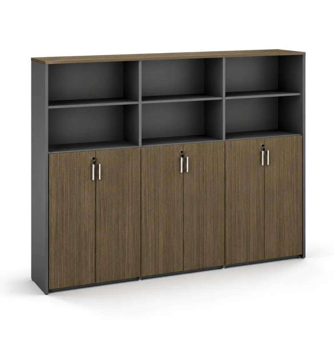 Universal 5-Level Triple Veneer Cabinet Consumer KANO CY19 Mocha Teakwood Upper Shelves are Open 8-10 Weeks