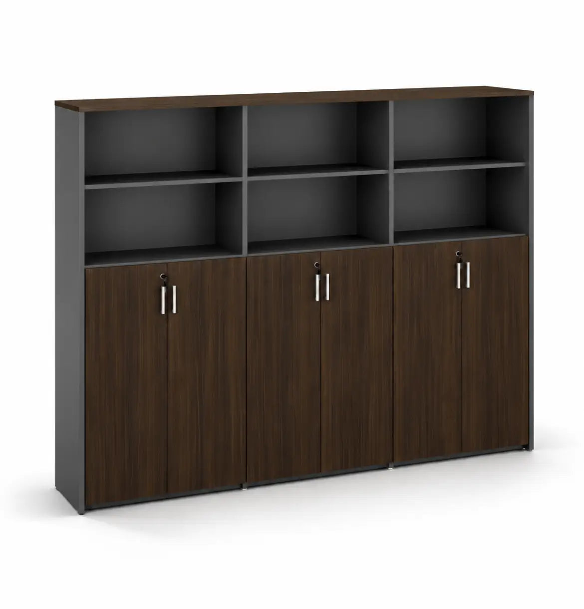 Universal 5-Level Triple Veneer Cabinet Consumer KANO CY08 Dark Chocolate Walnut Upper Shelves are Open 8-10 Weeks