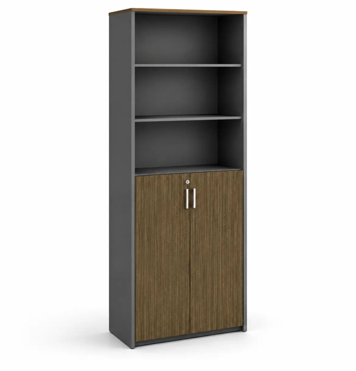 Universal 6-Level Veneer Cabinet Consumer KANO CY19 Mocha Teakwood Upper Shelves are Open 8-10 Weeks