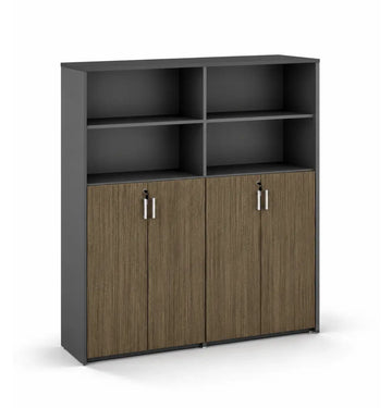 Universal 5-Level Dual Veneer Cabinet Consumer KANO CY19 Mocha Teakwood Upper Shelves are Open 8-10 Weeks