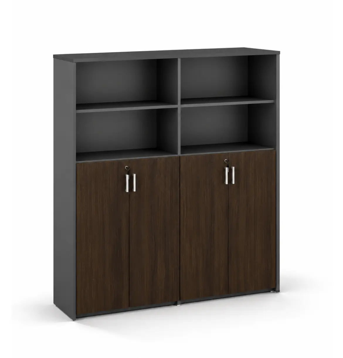 Universal 5-Level Dual Veneer Cabinet Consumer KANO CY08 Dark Chocolate Walnut Upper Shelves are Open 8-10 Weeks