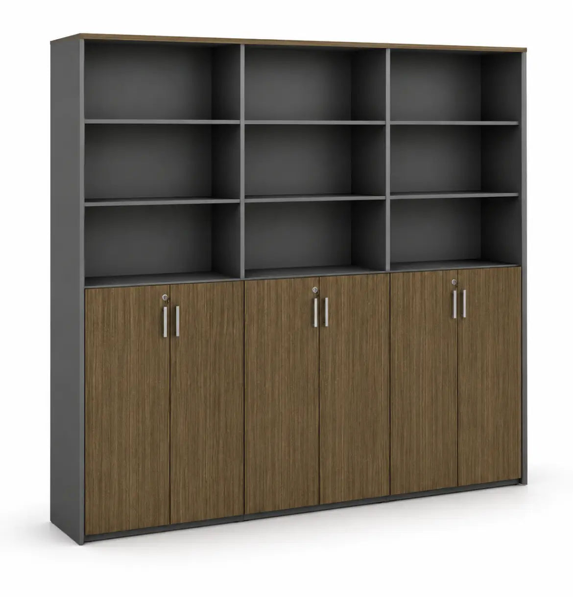 Universal 6-Level Triple Veneer Cabinet Consumer KANO CY19 Mocha Teakwood Upper Shelves are Open 8-10 Weeks