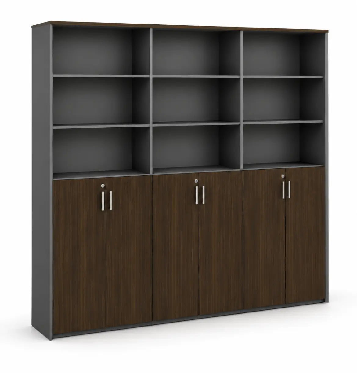 Universal 6-Level Triple Veneer Cabinet Consumer KANO CY08 Dark Chocolate Walnut Upper Shelves are Open 8-10 Weeks