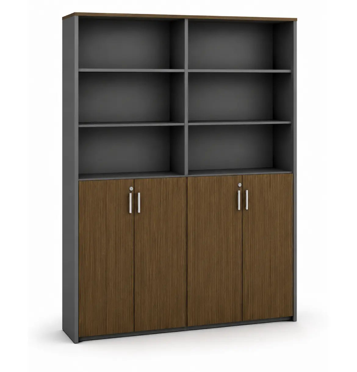 Universal 6-Level Dual Veneer Cabinet Consumer KANO CY19 Mocha Teakwood Upper Shelves are Open 8-10 Weeks