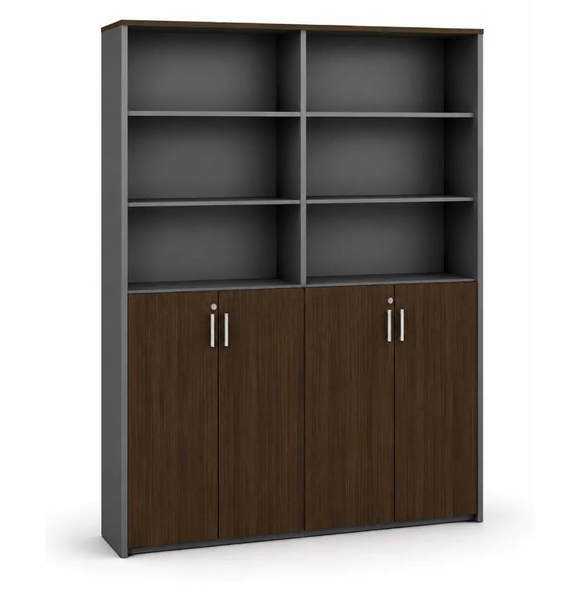 Universal 6-Level Dual Veneer Cabinet Consumer KANO CY08 Dark Chocolate Walnut Upper Shelves are Open 8-10 Weeks
