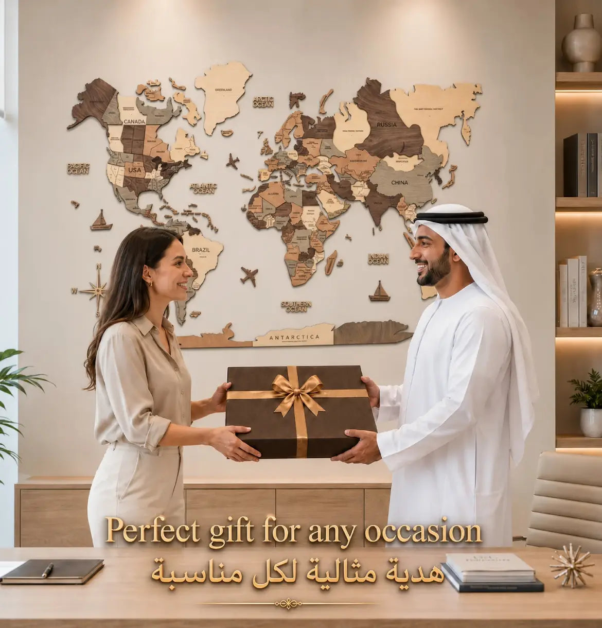 3D Wooden World Maps - Smoked (4 Sizes) Consumer BAFCO
