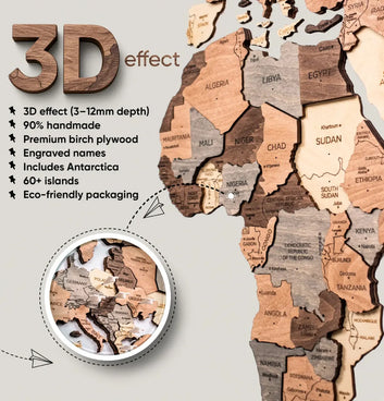 3D Wooden World Maps - Smoked (4 Sizes) Consumer BAFCO