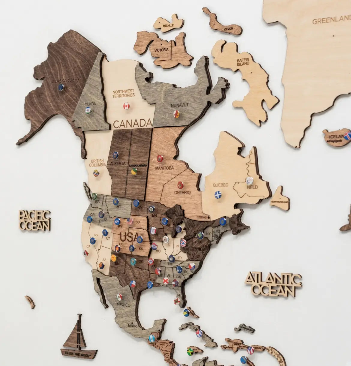 3D Wooden World Maps - Smoked (4 Sizes) Consumer BAFCO
